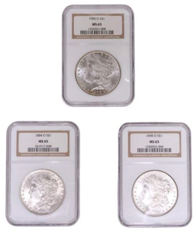  3 US MORGAN SILVER DOLLARS NGC 3552dd