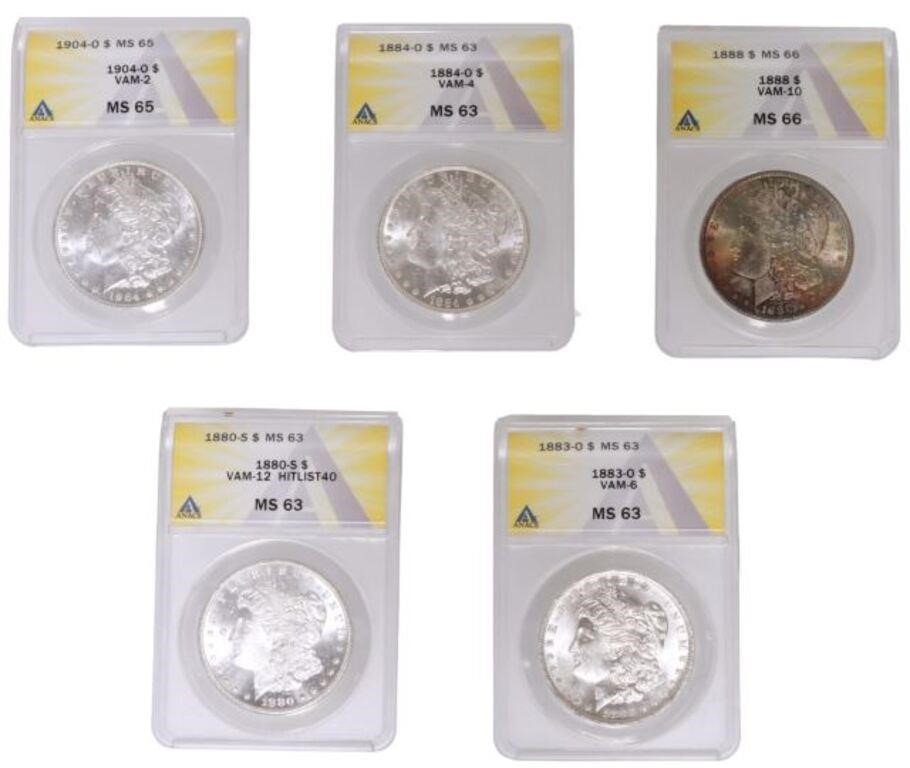 5)US MORGAN SILVER DOLLARS ANACS