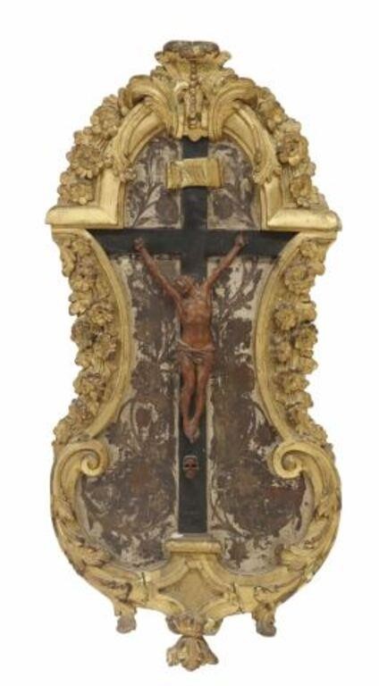 FRENCH GILTWOOD FRAMED CARVED CRUCIFIXFrench 355349
