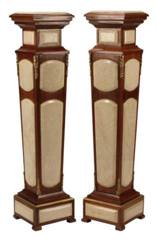 (2) BRONZE & MARBLE INLAID PEDESTALS(pair)