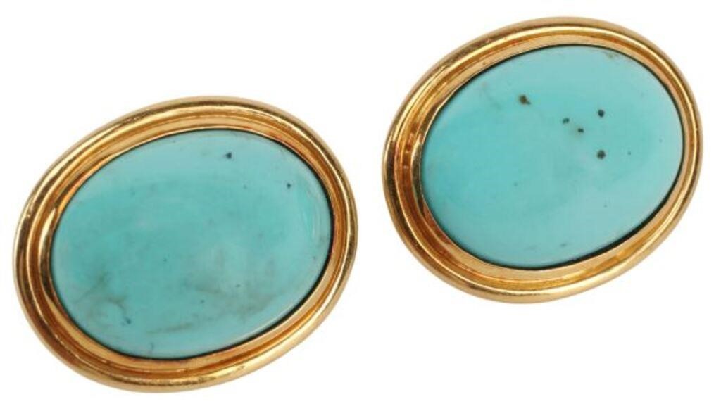  PAIR ESTATE YELLOW GOLD TURQUOISE 3553b6