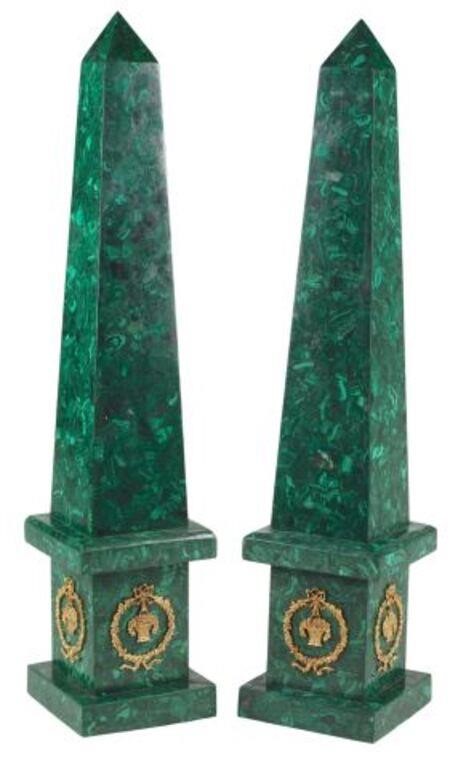  2 MONUMENTAL ORMOLU MOUNTED MALACHITE 3553cc