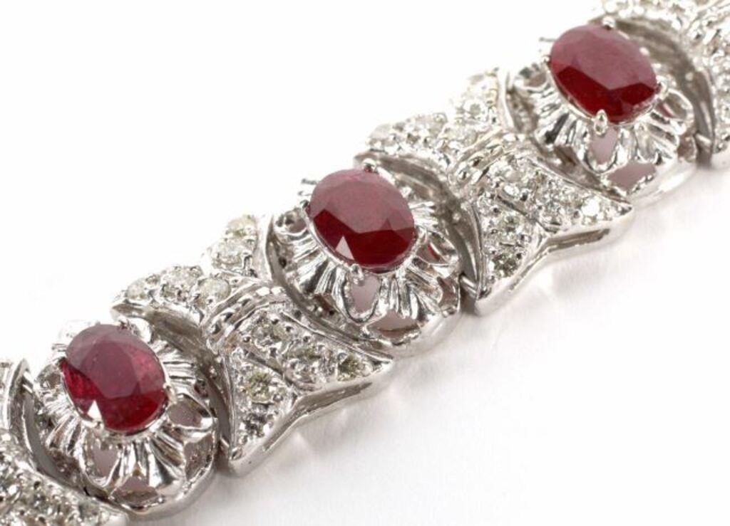 ESTATE 14KT WHITE GOLD RUBY DIAMOND 3553d7