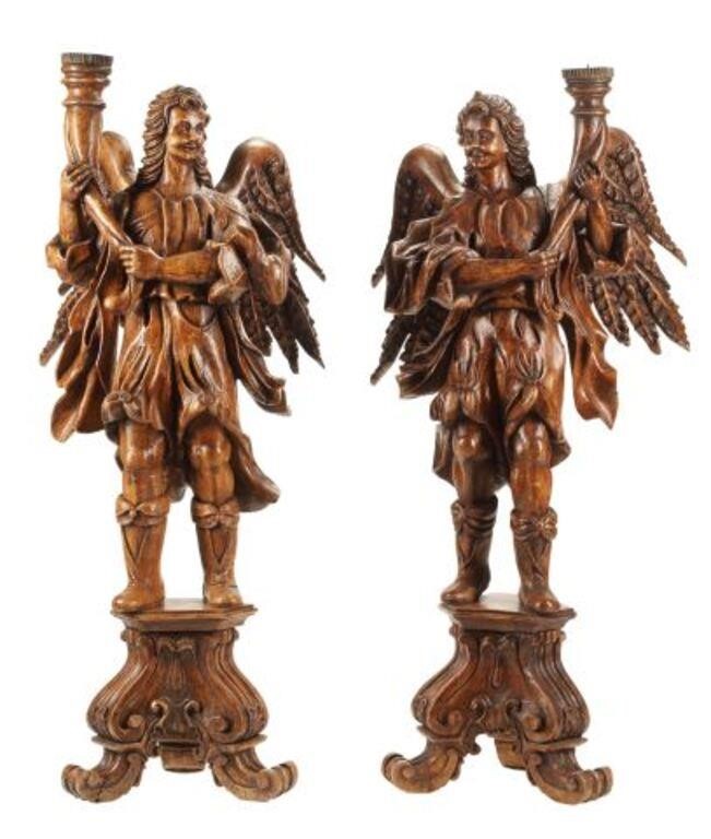  2 MONUMENTAL CARVED WOOD ANGEL 3553e0