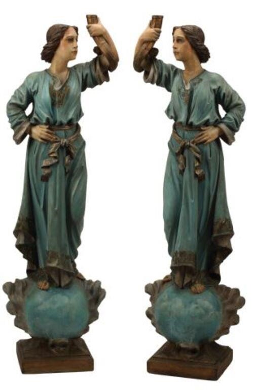 2 CARVED PAINTED WOOD FIGURAL 3553fd