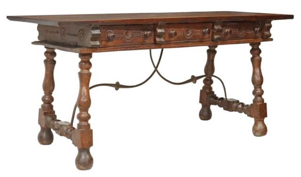 SPANISH CARVED WALNUT LIBRARY TABLE