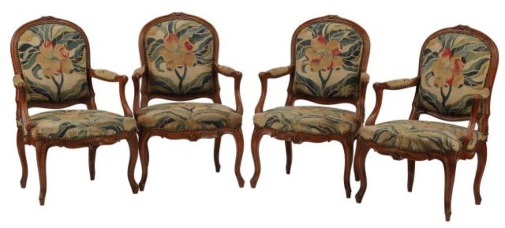 (4) LOUIS XV STYLE TAPESTRY UPHOLSTERED