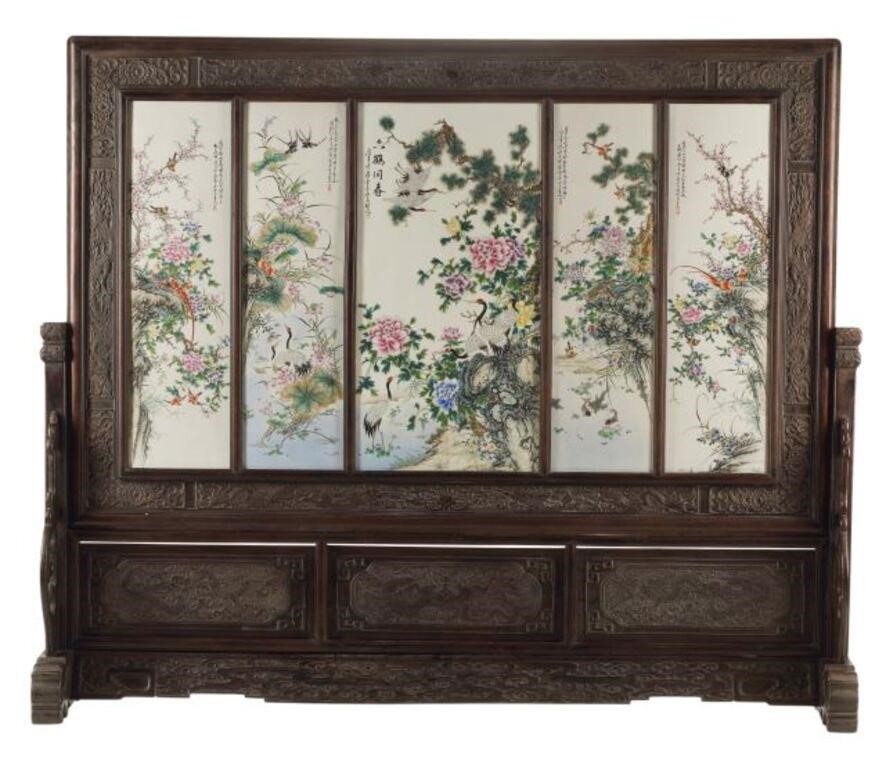 CHINESE FIVE-PANEL PORCELAIN SCREEN