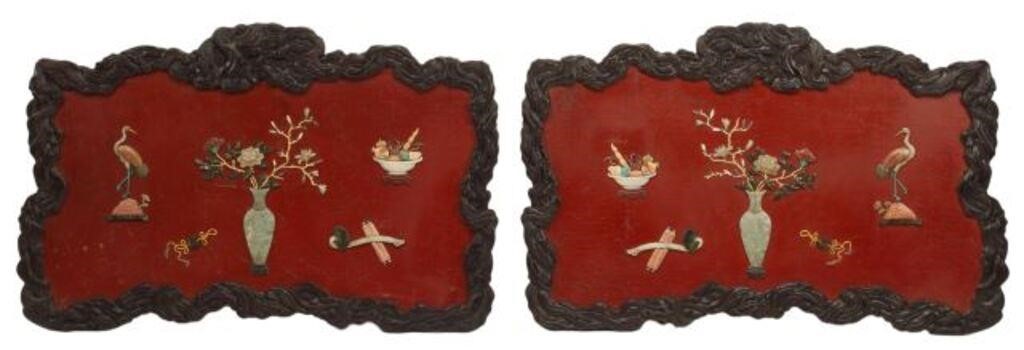  2 FRAMED CHINESE STONE INLAID 35540a