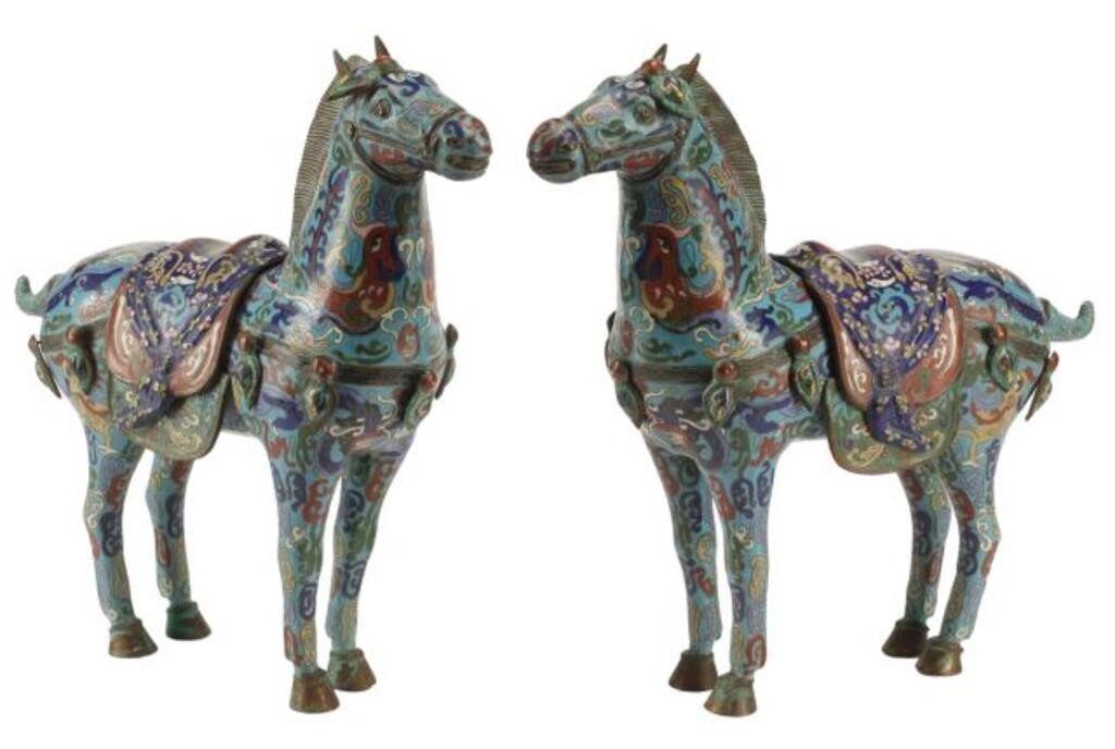  2 CHINESE CLOISONNE ENAMEL HORSES pair  355485