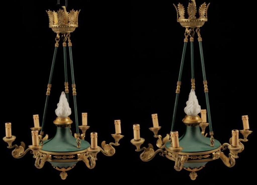 (PAIR) EMPIRE STYLE SIX-LIGHT CHANDELIERS(pair)