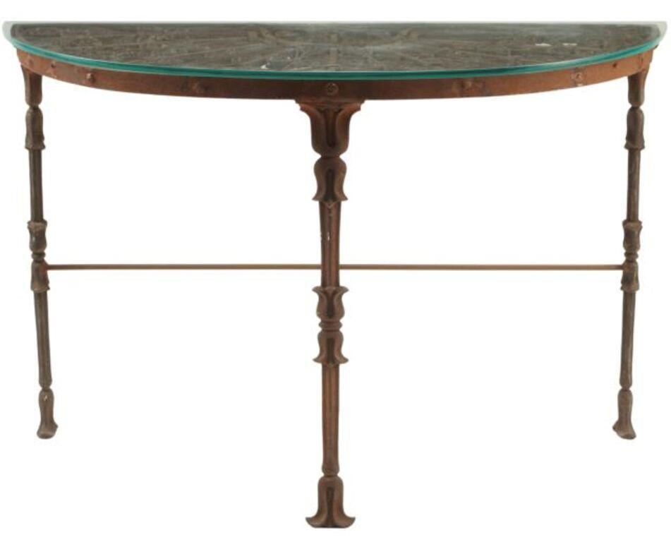 WROUGHT IRON DEMILUNE CONSOLE TABLECast