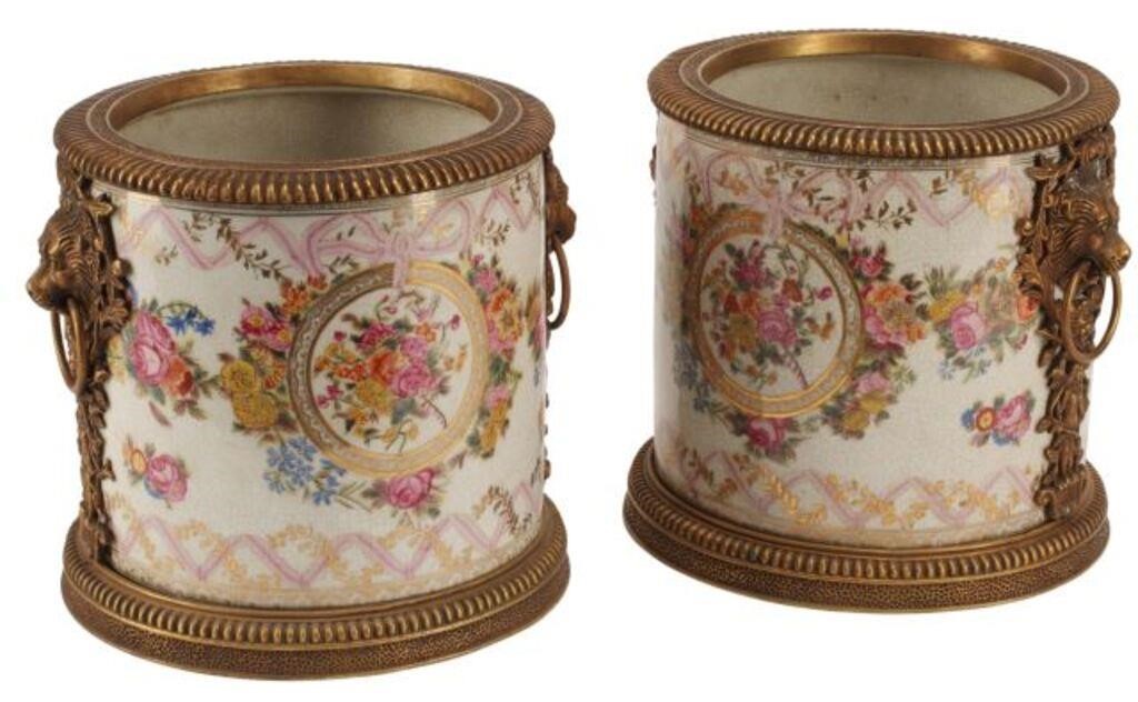 (2) ORMOLU MOUNTED PORCELAIN CACHEPOTS(pair)