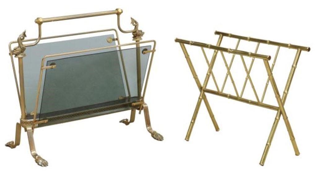 (2) GILT METAL FAUX BAMBOO & GLASS