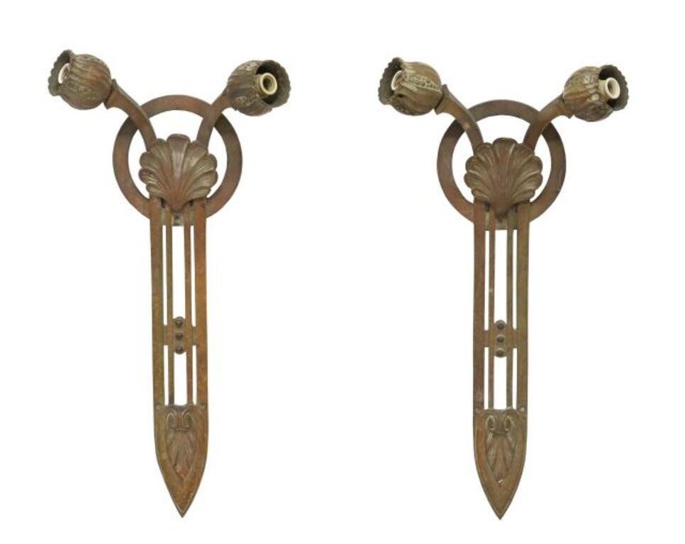  2 ART NOUVEAU BRONZE TWO LIGHT 35555e