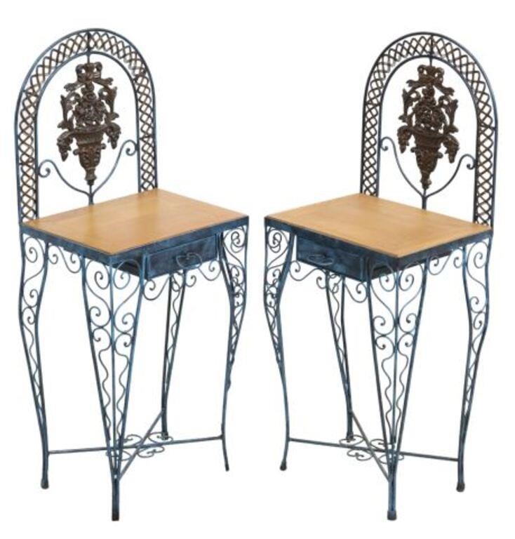  2 FRENCH PAINTED WROUGHT CAST 355570