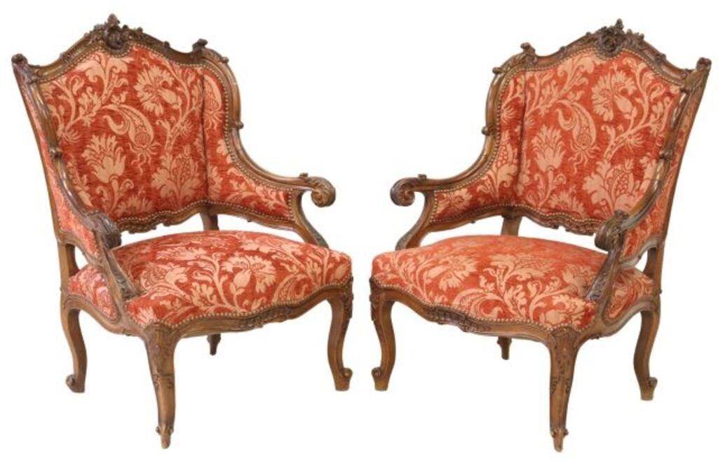  2 FRENCH LOUIS XV STYLE UPHOLSTERED 35558f