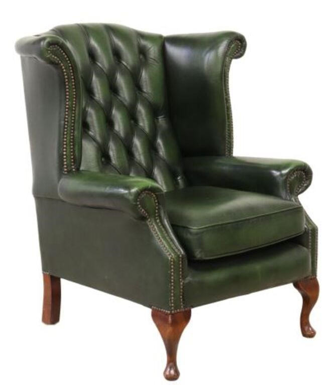 ENGLISH TUFTED GREEN LEATHER WINGBACK 3555c2