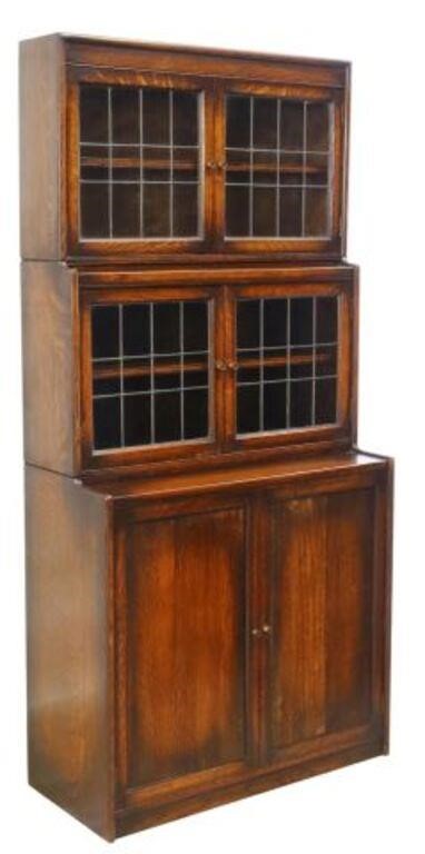 ENGLISH OAK LEADED GLASS STACKING 3555cc