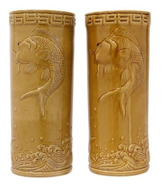 (2) ART POTTERY CYLINDRICAL VASES/