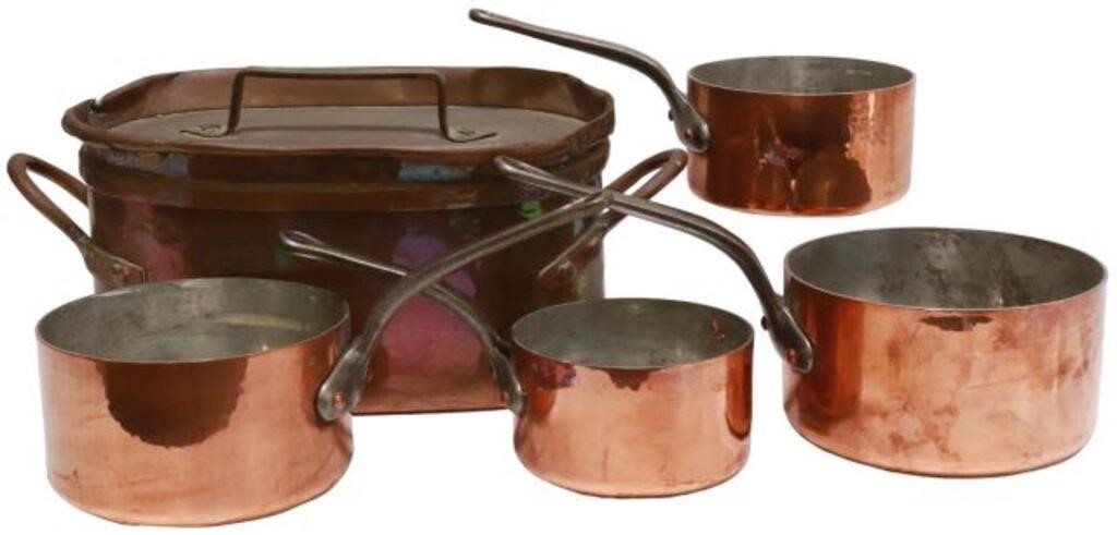 (5) FRENCH COPPER COOKWARE, SAUCEPANS