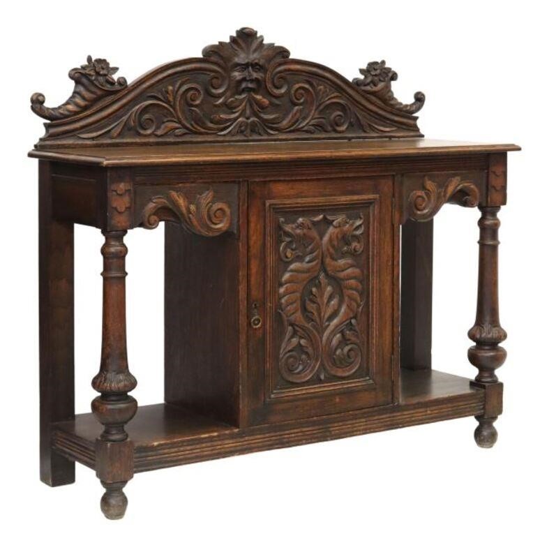 ENGLISH CARVED OAK HALL CONSOLE 355626