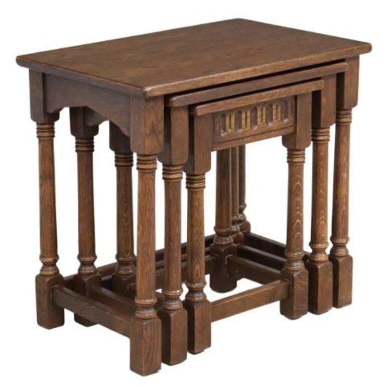 (3) ENGLISH CARVED OAK NESTING