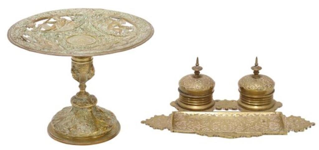 (2) FRENCH METAL TABLE ITEMS, INKWELL