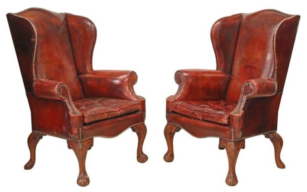  2 CHIPPENDALE STYLE OXBLOOD WINGBACK 3556fc