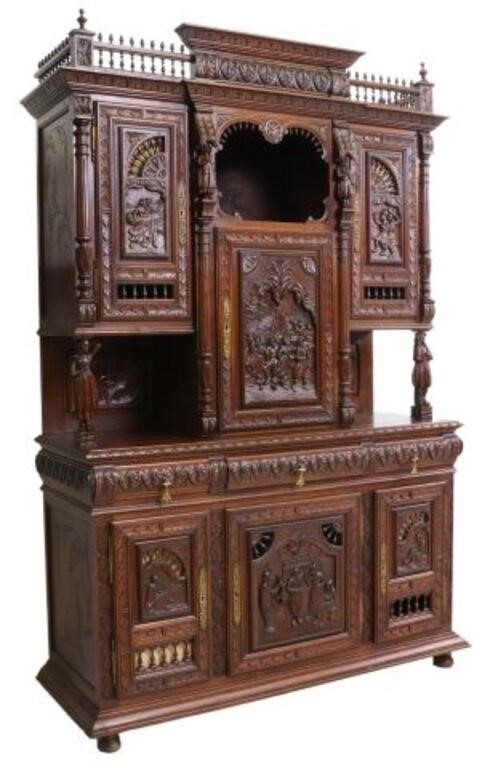 FRENCH BRETON FIGURAL CARVED SIDEBOARD  35570b