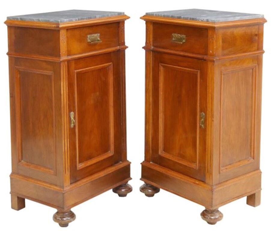  2 ITALIAN MARBLE TOP WALNUT BEDSIDE 355716