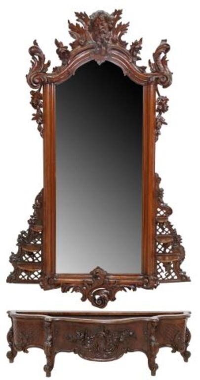 ITALIAN LOUIS XV STYLE WALNUT MIRRORED 35572e