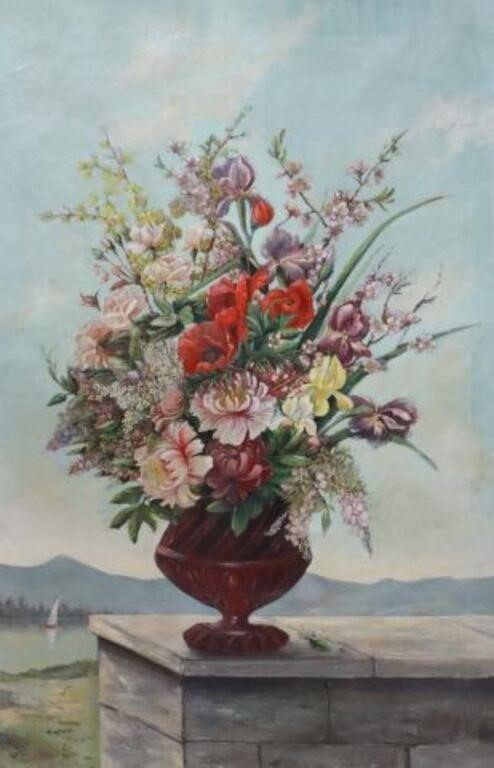 LARGE OIL PAINTING STILL LIFE FLOWERS,