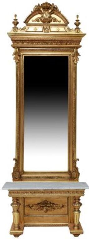 FRENCH GILTWOOD PIER MIRROR & MARBLE-TOP