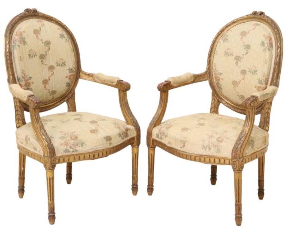  2 LOUIS XVI STYLE UPHOLSTERED 3557a1