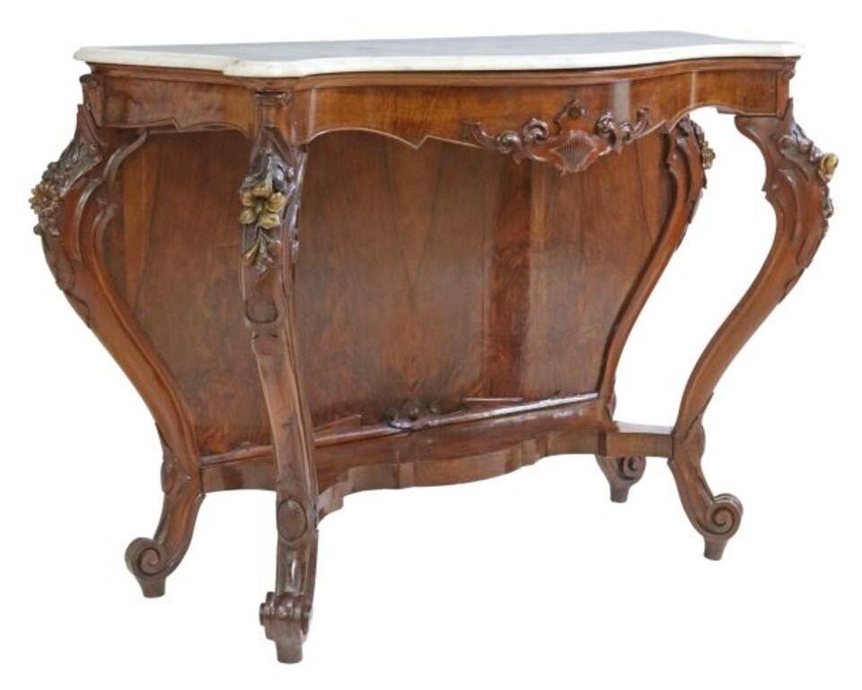 LOUIS XV STYLE MARBLE TOP WALNUT 3557af