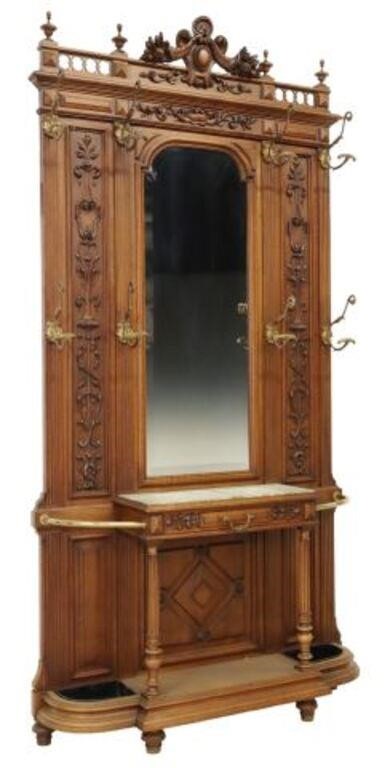 FRENCH CARVED WALNUT MIRRORED HALL 3557b3