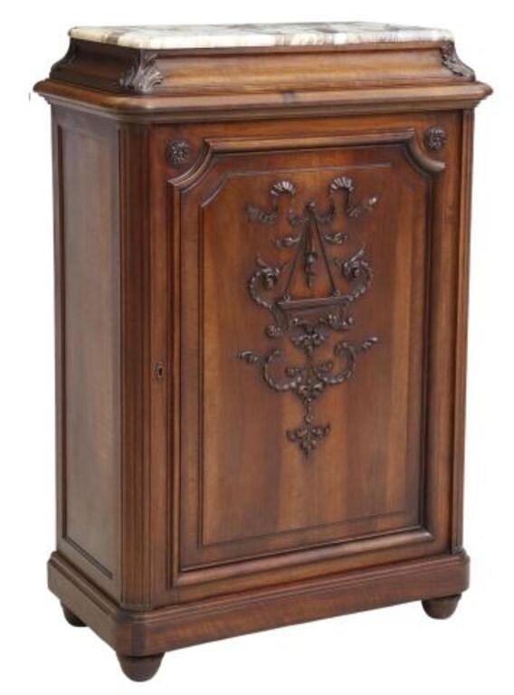FRENCH MARBLE TOP WALNUT CONSOLE 35580a