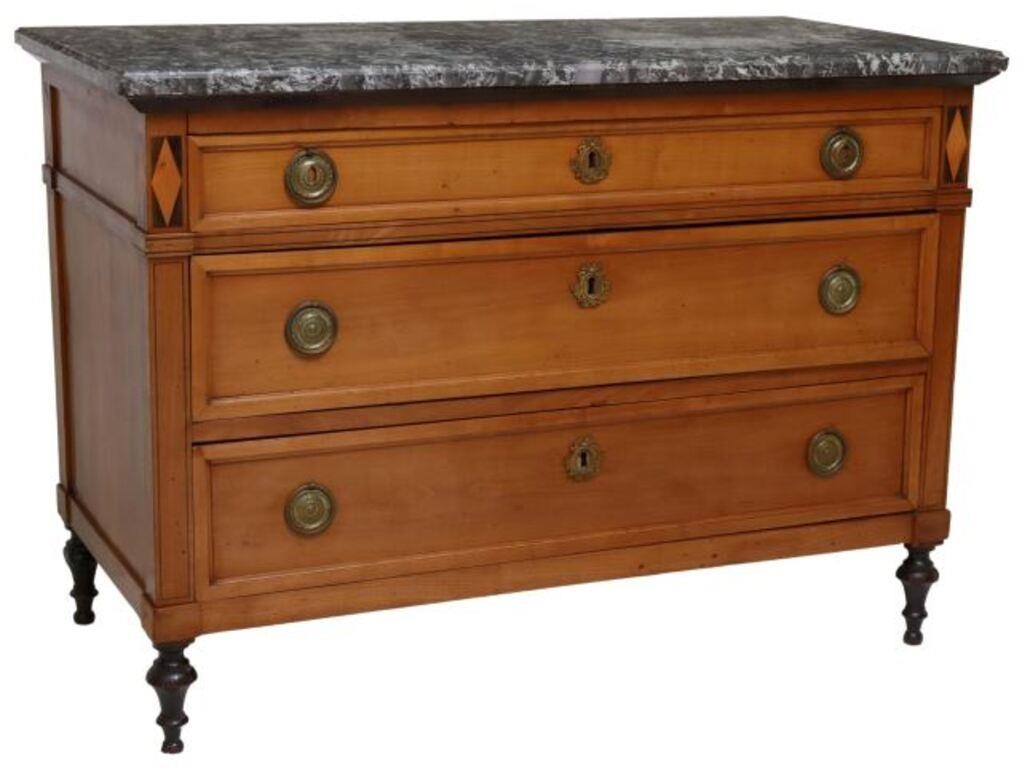 FRENCH MARBLE-TOP FRUITWOOD & EBONIZED