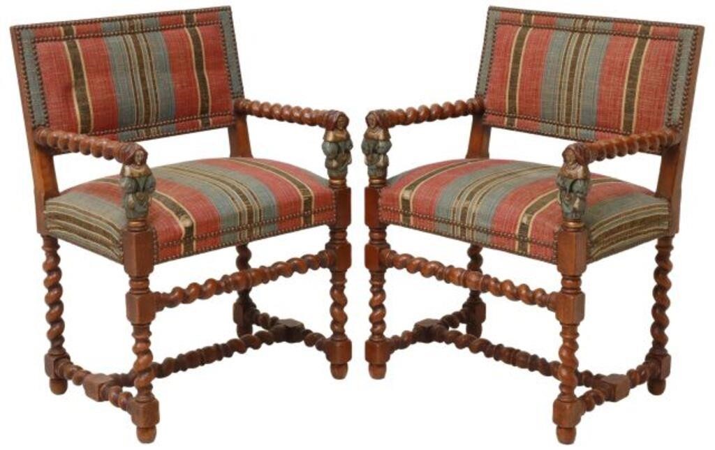  2 FRENCH LOUIS XIII STYLE UPHOLSTERED 35583f