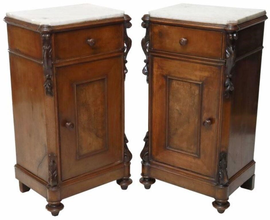  2 ITALIAN MARBLE TOP WALNUT BEDSIDE 355836