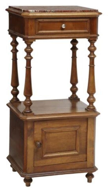FRENCH MARBLE-TOP WALNUT BEDSIDE