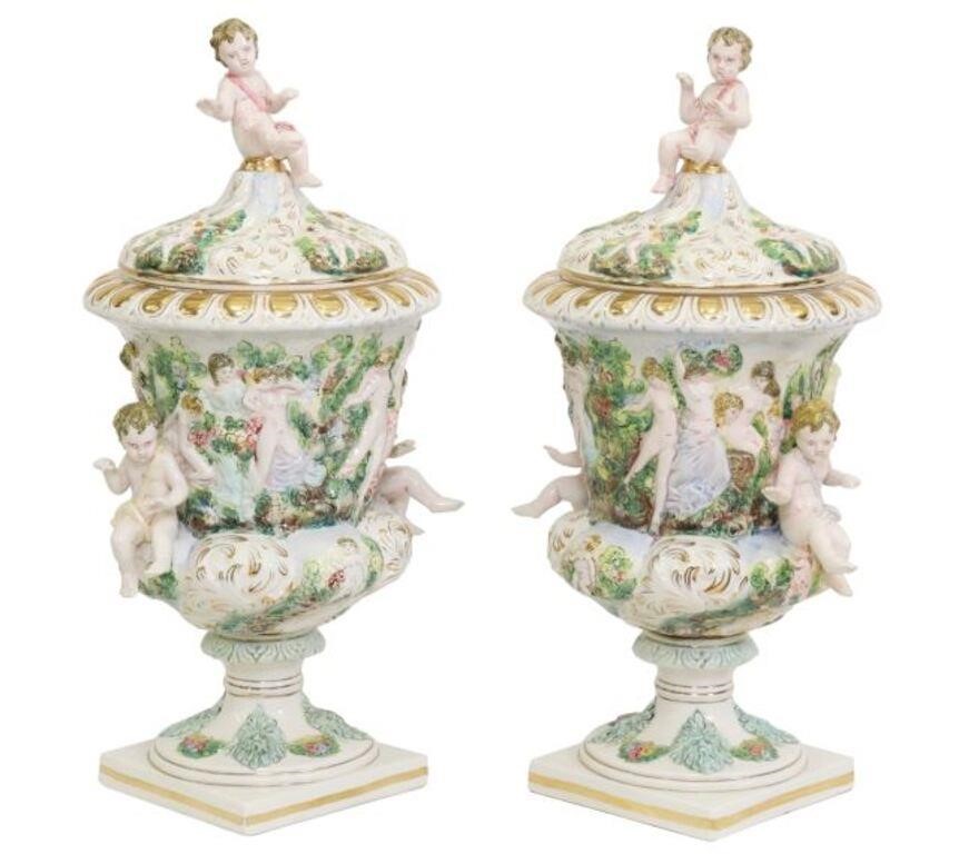 (2) LARGE CAPODIMONTE PORCELAIN