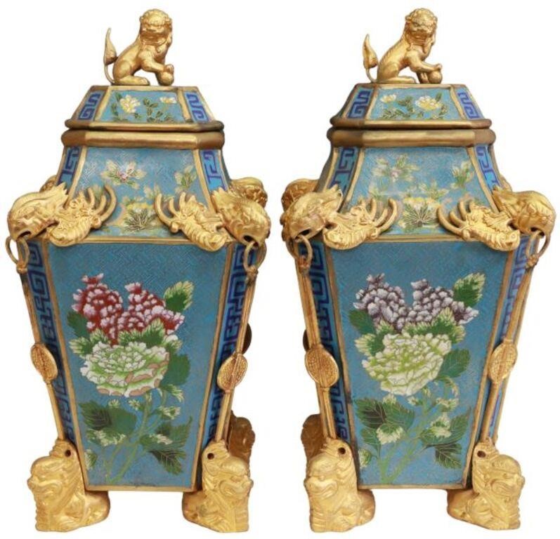  2 CHINESE CLOISONNE ENAMEL FOO 3558df