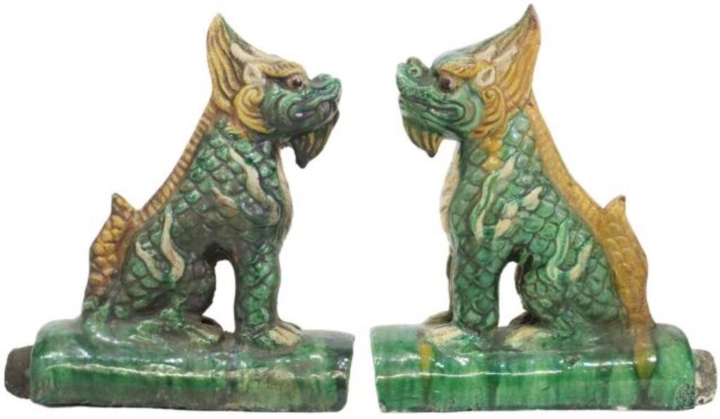  2 CHINESE SANCAI GLAZED QILIN 3558e0