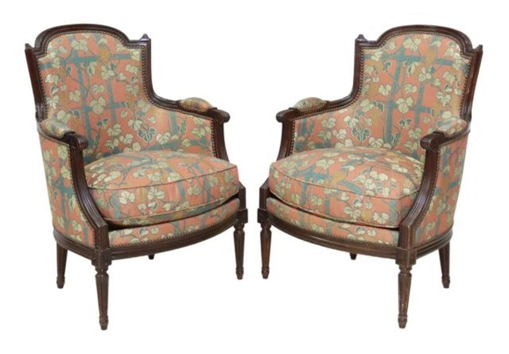  2 FRENCH LOUIS XVI STYLE UPHOLSTERED 3558f0