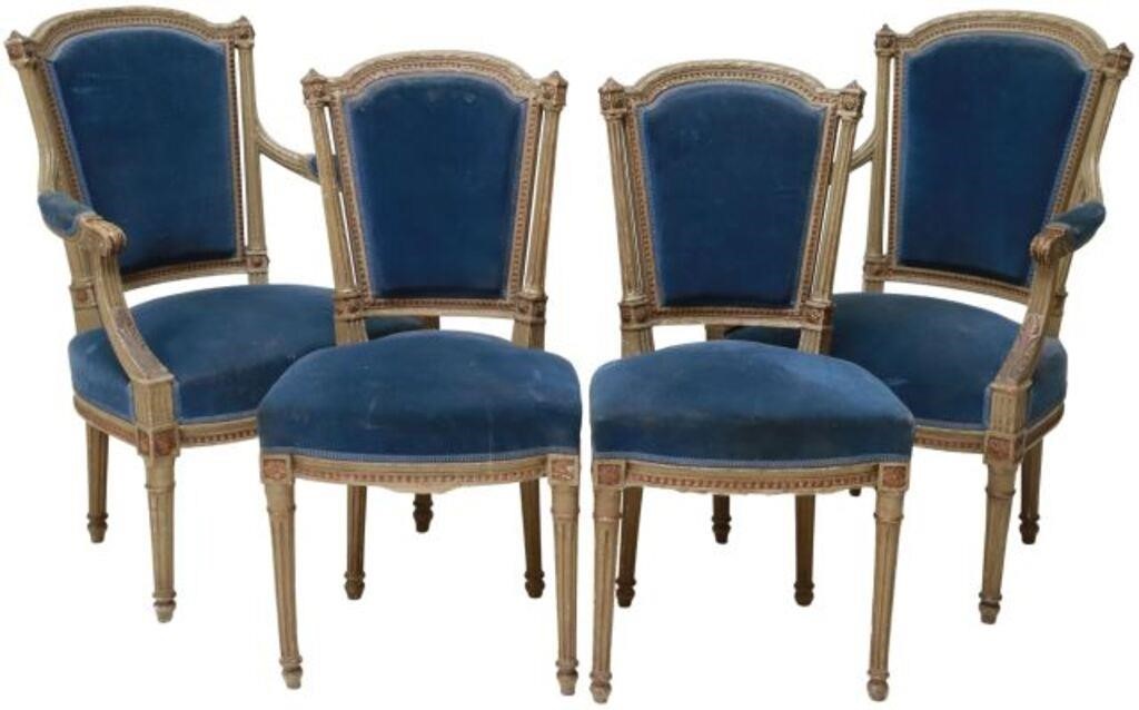  4 FRENCH LOUIS XVI STYLE UPHOLSTERED 35591c