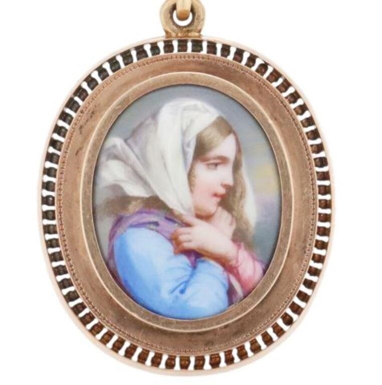 ESTATE 14K ROSE GOLD ENAMEL PORTRAIT 355931