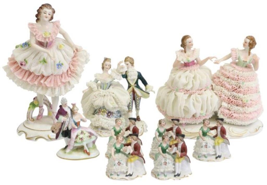  9 DRESDEN PORCELAIN FIGURES  35594c