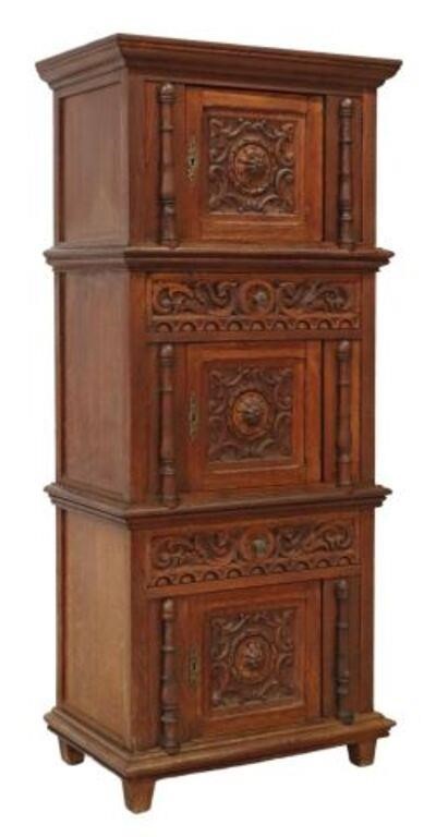 FRENCH CARVED OAK TALL CABINETFrench